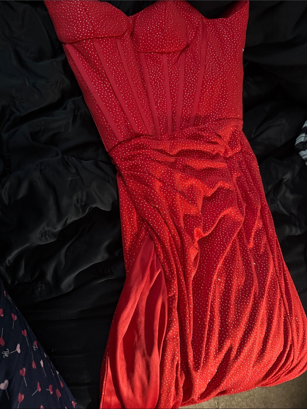 Red Strapless Rhinestone Prom Gown - Picture 2 of 4